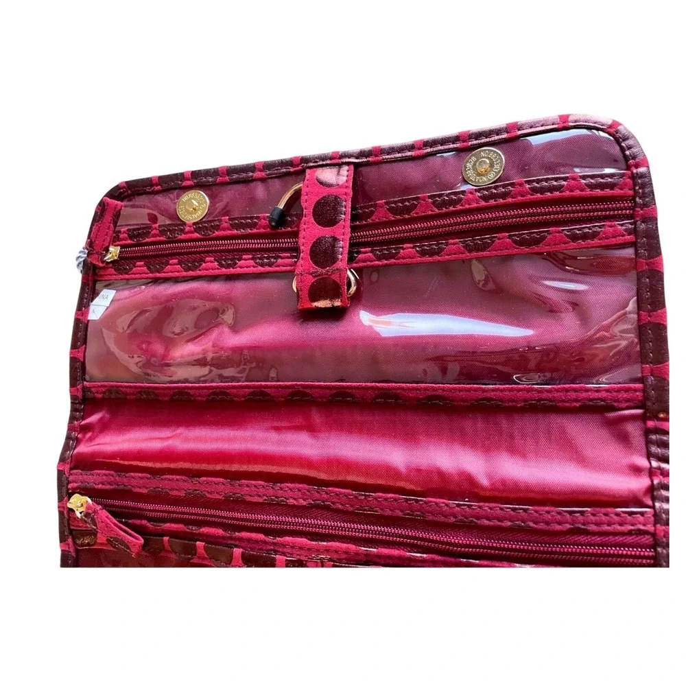 Tartan Twine Red Polka Dot Travel Jewelry Organizer Roll Bag Clutch Pouch NEW‎